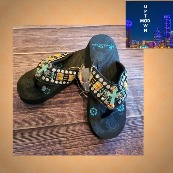 Montana West Jeweled Wedge Cross Flip Flop Sandal - Picture 2 of 6